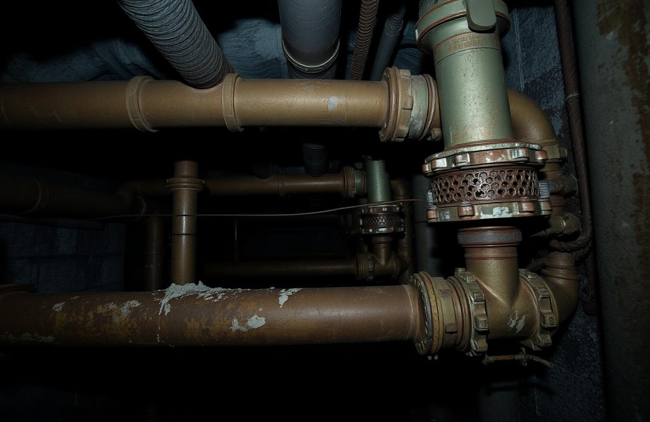 Aging underground municipal water pipes with mineral buildup